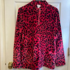Weekend by Chico's Leopard Print Fuzzy Pullover Sweater size 2. Two pockets.